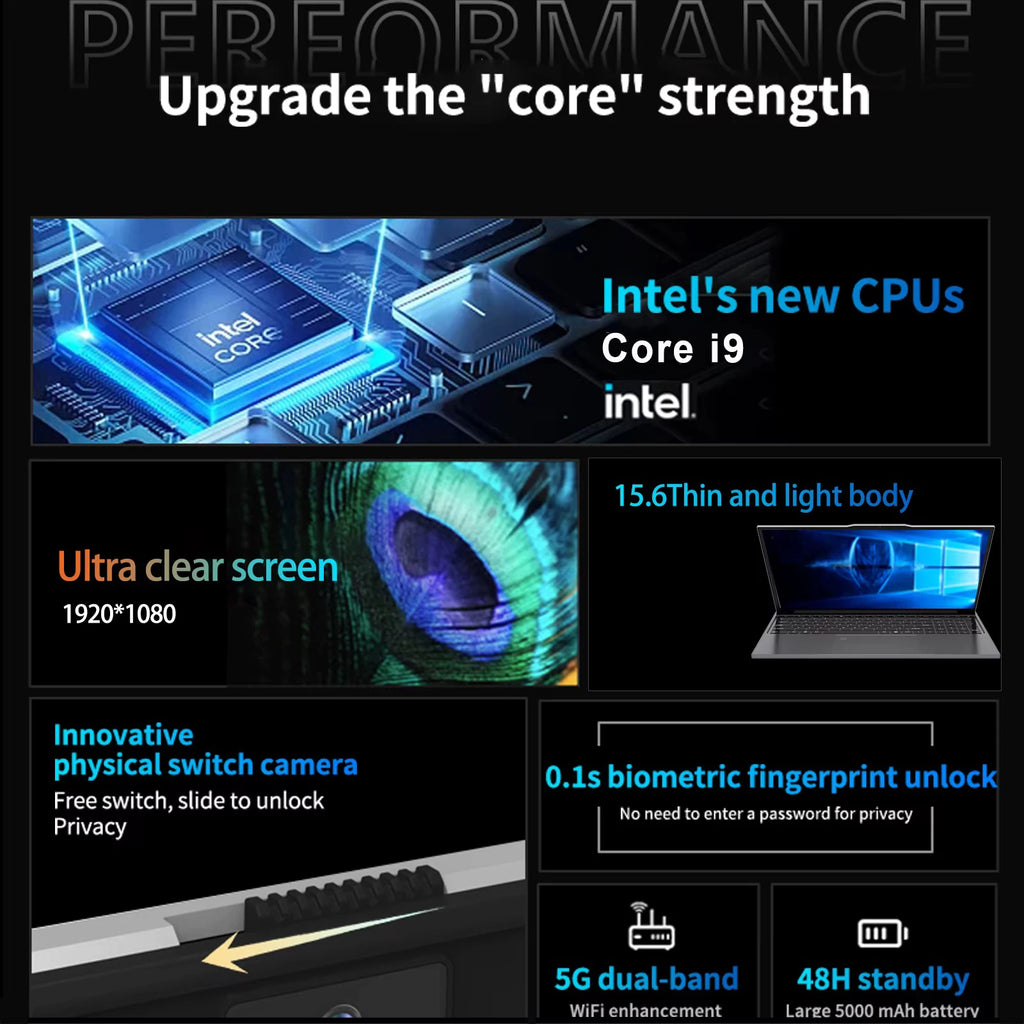 2026 15.6' Intel Core I9 9900U Laptop Computer PC Windows 11 Pro 16GB RAM 1TB 2TB SSD Laptops Office Fingerprint Unlock Game PC