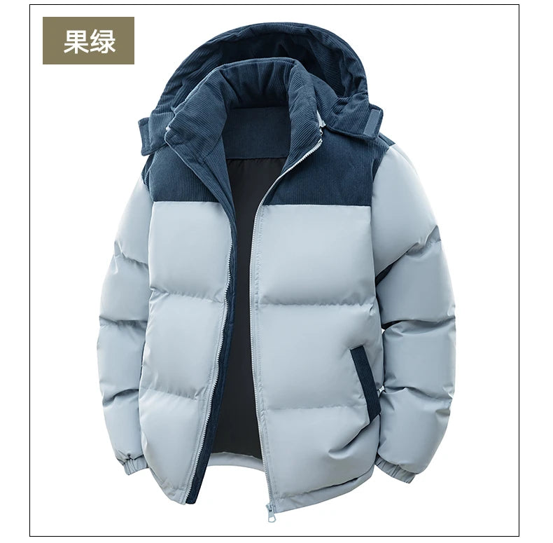 2026 Autumn/Winter New Style Detachable Hooded Down Jacket for Men Plaid Denim Patched Hooded Down Coat for Men US/European size
