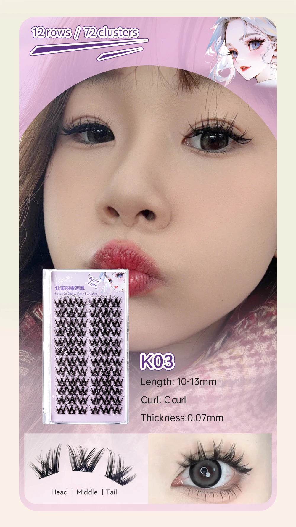 Yelix DIY Cluster Lashes Natural Eyelash Extension Volume Individual Lashes Mixed Tray Lashes Cluster Natural Eyelashes Makeup
