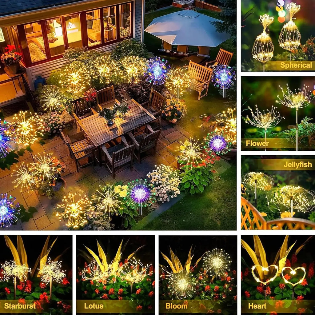Solar Lights for Outdoor Garden LED Dandelion Lighting Stake Solar Firework Light for Lawn Decor Solar Garden Light