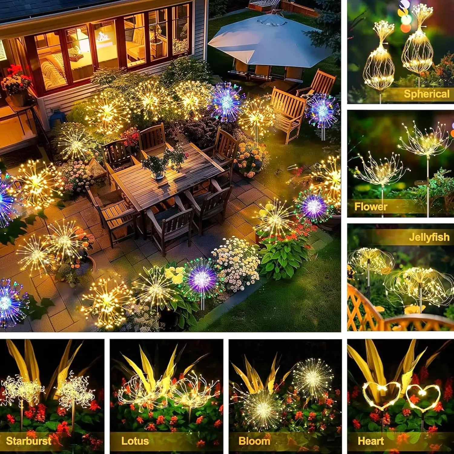 Solar Lights for Outdoor Garden LED Dandelion Lighting Stake Solar Firework Light for Lawn Decor Solar Garden Light