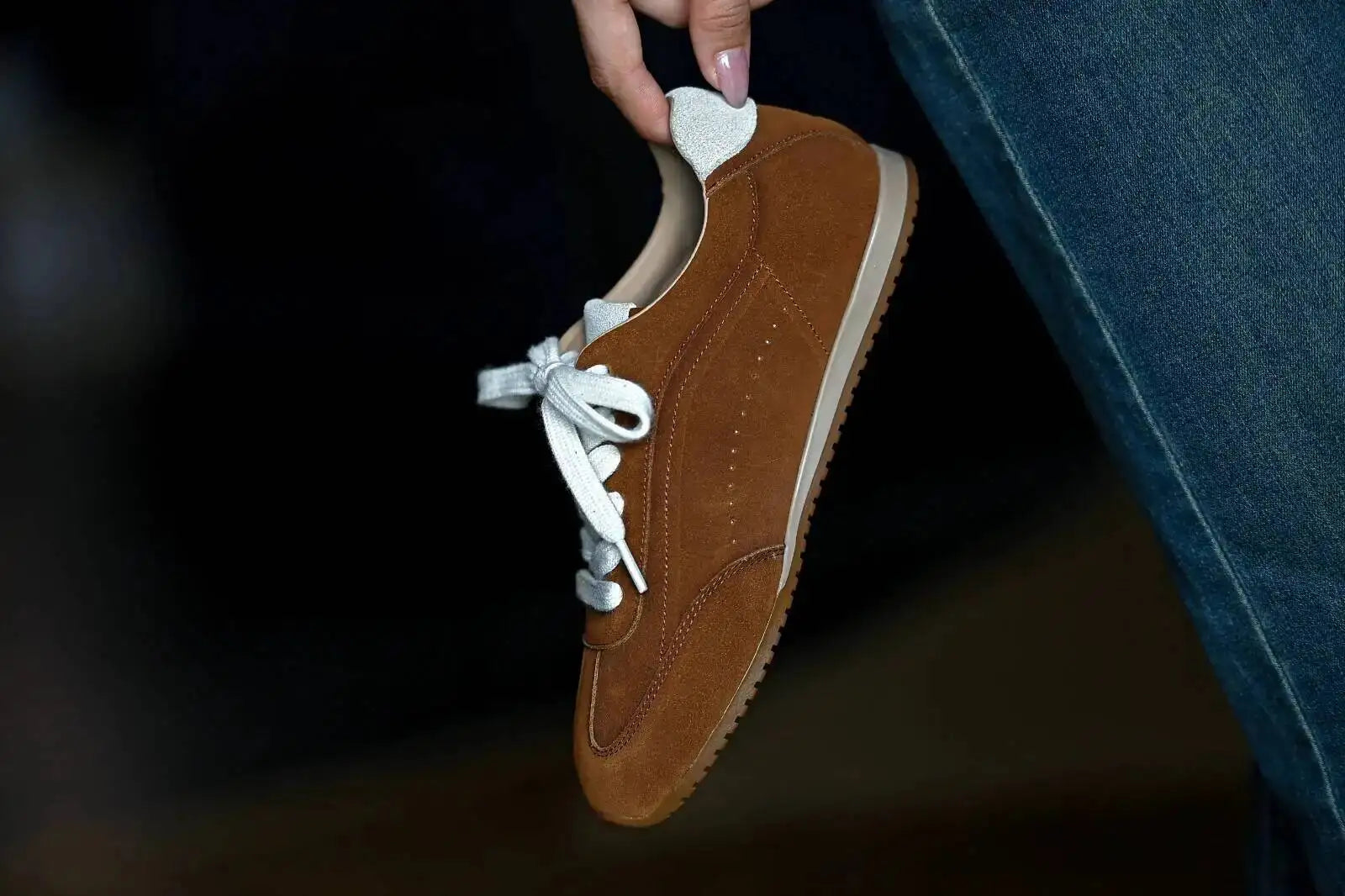 Genuine Leather Brown Suede Flat Loafers Shoes Woman Lace Up Leisure Wome Shoes Autumn Casual Comfort Vacation Lovers Shoes