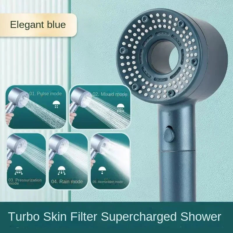 New 5 Speed Adjustment Showerhead High Pressure Shower Head One-Key Stop Handheld Shower Filter Showers for Bathroom Supplies
