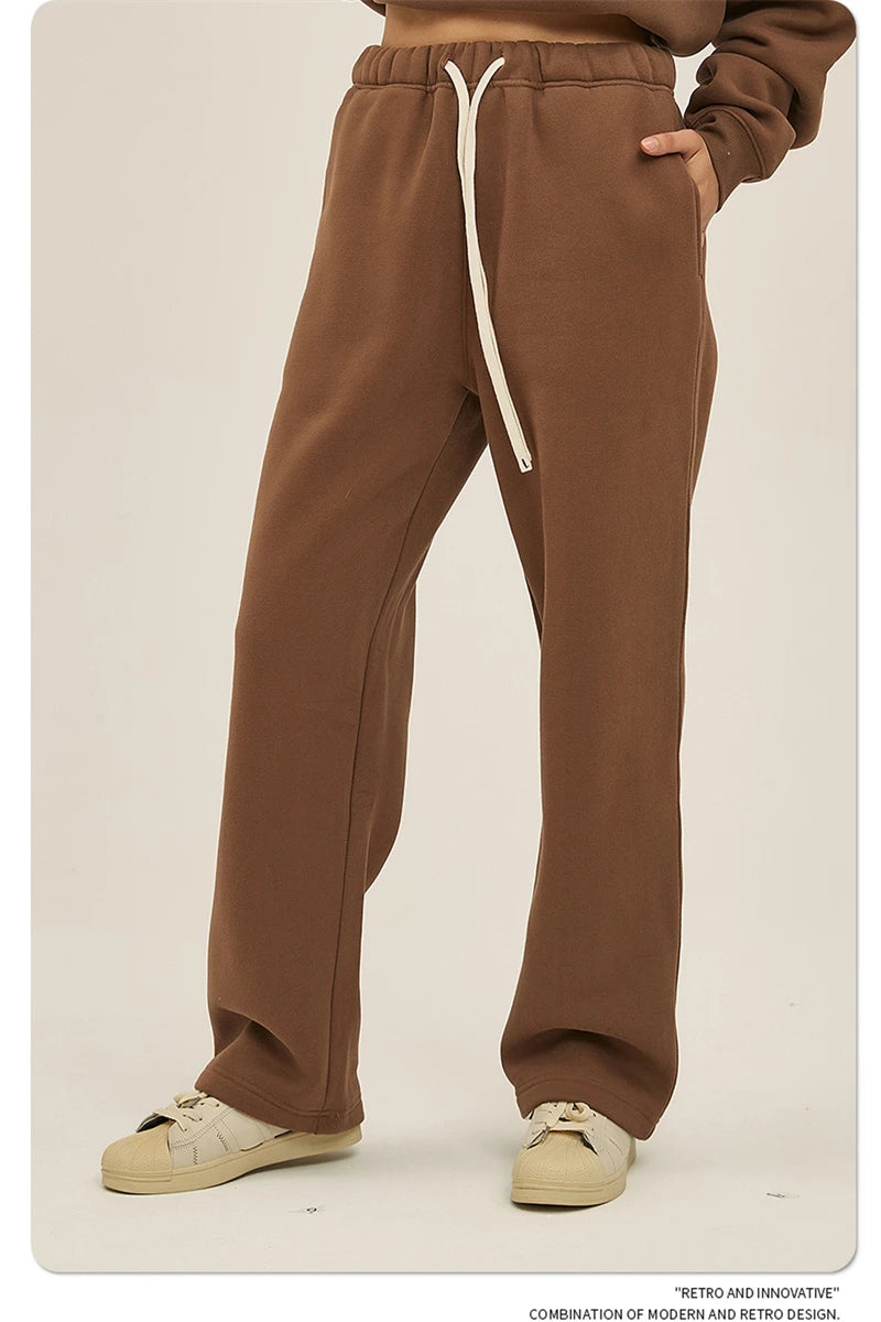 ZODF 2025 Men Casual Winter 350sm Fleece Pants Unisex Loose Soft Comfortable Sport Solid Straight Trousers HY0643