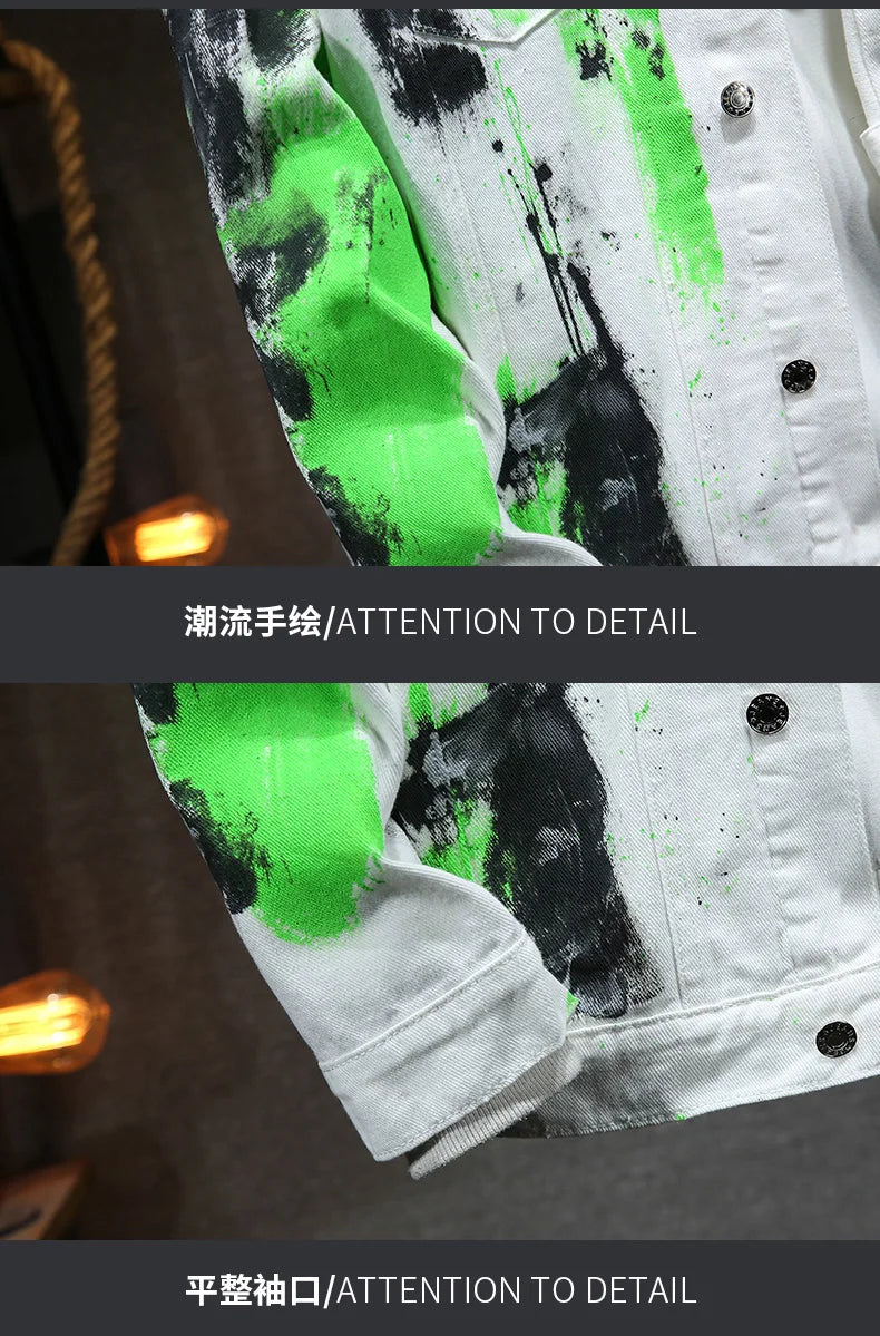 Fashion 2026 Spring Autumn Men's Cotton Denim Jacket Casual Printed Jeans Hip Hop Streetwear Loose Denim Coat Youth Top Clothing