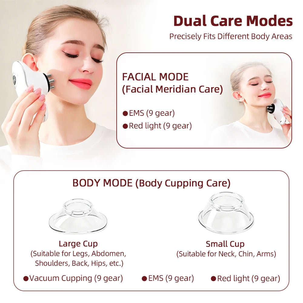3+1 Body Sculpting Machine Red Light Vacuum Cupping Sculpting Machine Dual Modes Portable Face Body Slimming Massager