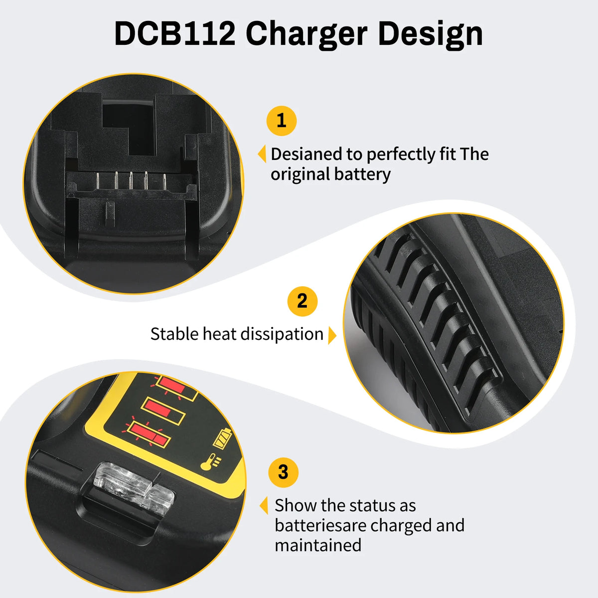 DCB112 Battery Charger For Dewalt 10.8V 12V 14.4V 18V 20V DCB206 DCB205 DCB204 DCB203 DCB120,DCB107 DCB115 DCB105(No battery)
