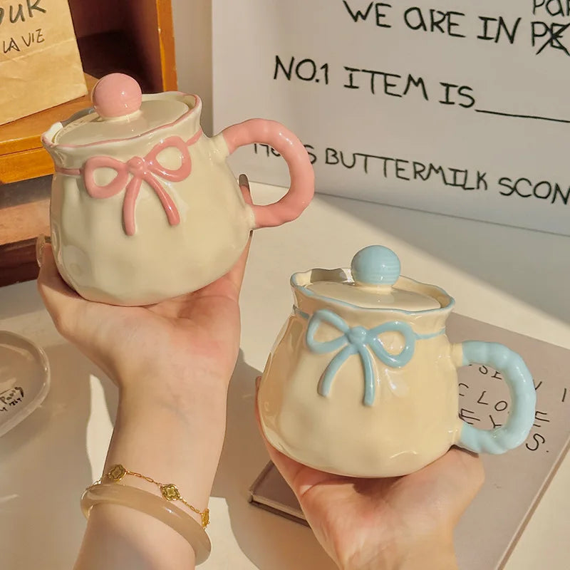 Ceramic Mug with Gift Box, Hand Painted Underglaze Bow, Birthday Gift Souvenir for Her, Cute Present, Coffee Cup, Ladies Gift