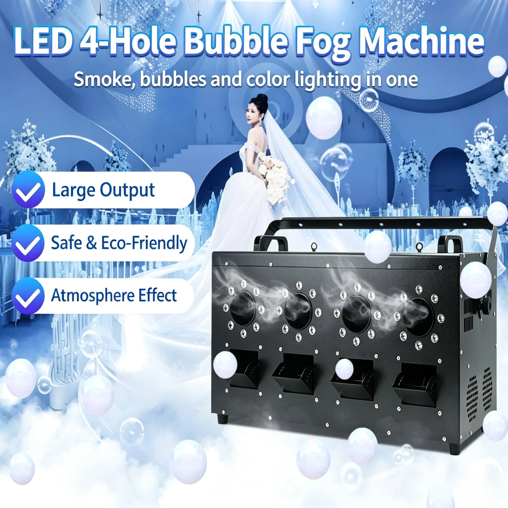 Stage Fog Bubble Machine - Four Nozzle Led Fog & Bubble Maker - Professional Performance, Wedding, Bar, Large-scale Bubble