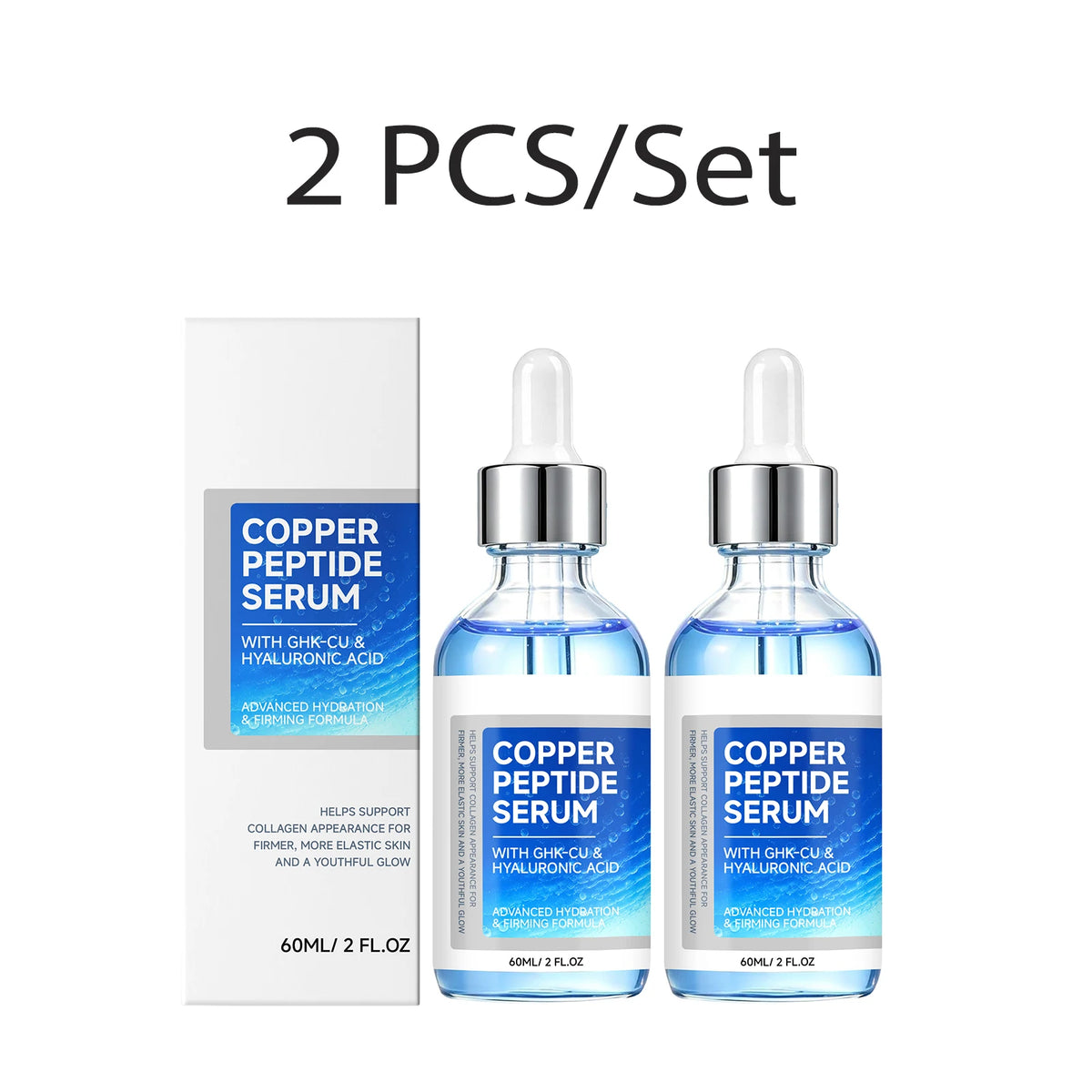 Copper Peptide Face Serum with Hyaluronic Acid & Niacinamide, GHK-Cu Hydrating Serum for Firm, Smooth & Glowing Skin 60ml