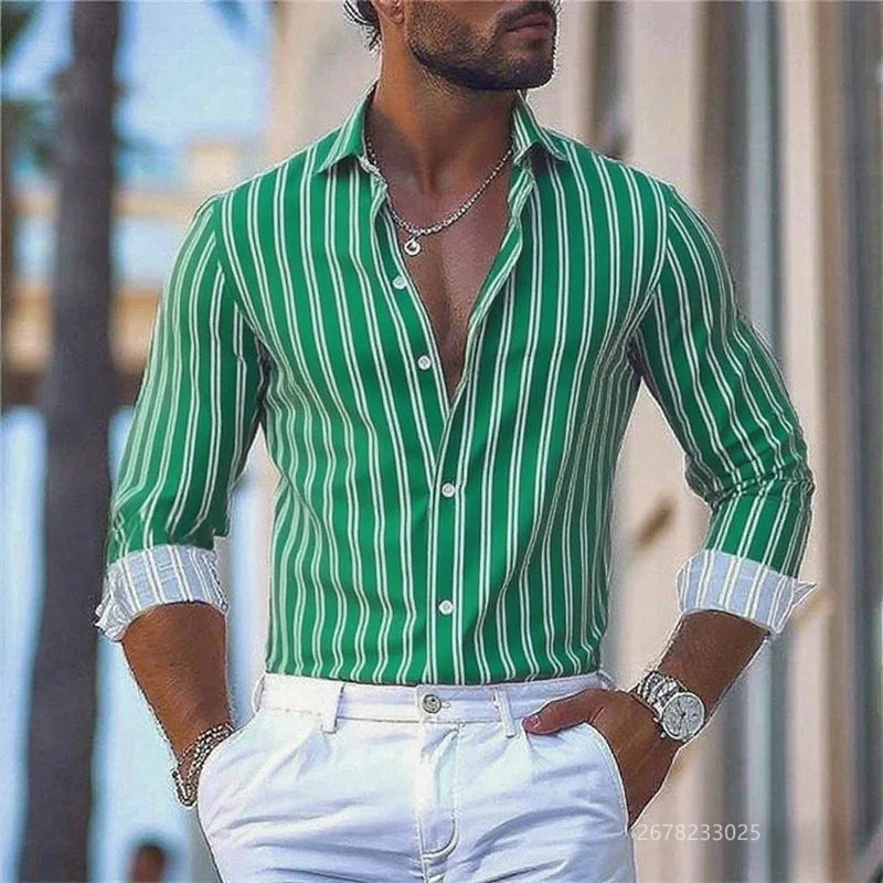 15 colors men's striped long-sleeved shirts, business office men's tops, spring and autumn lapel shirts, high-quality shirts