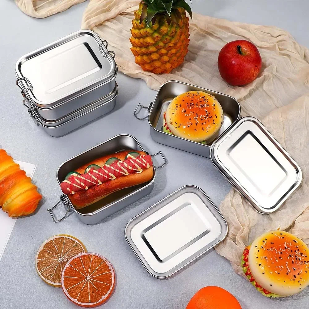 304 Stainless Steel Bento Box Metal Food Storage Container with Locking Clasp Suitable for Work and School 1200/2400ml Lunch Box