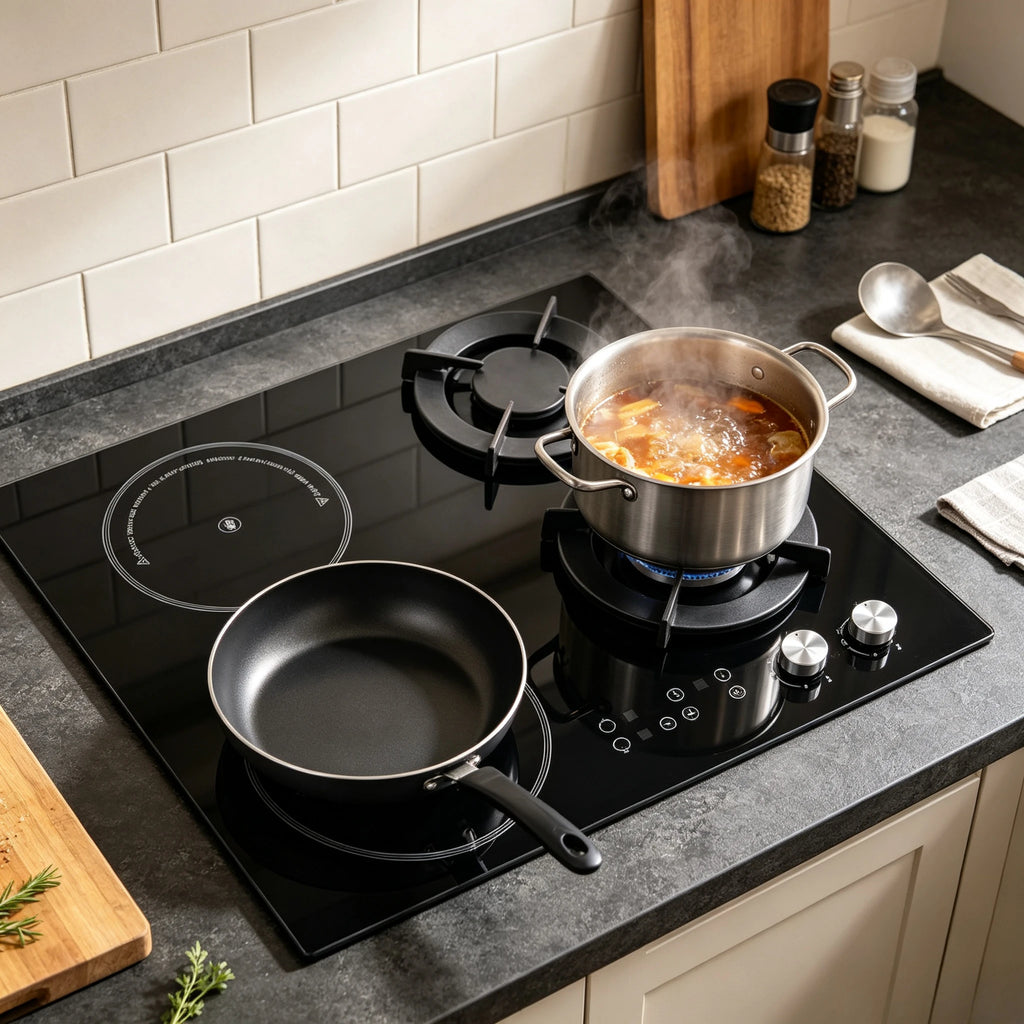 Hybrid Built-in Gas & Electric Cooktop, 2 Gas Burners + 2 Ceramic Glass Zones, Wholesale Cooker