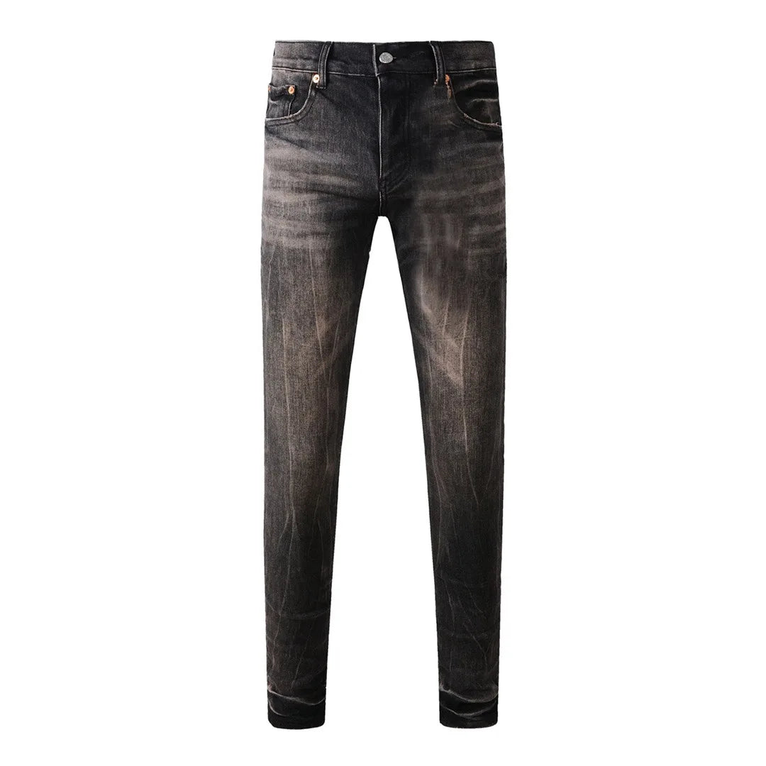 High Street American Distressed Men's Jeans Fashion Brand Coated Blank Stretch Skinny Button Fly Ripped Pants Trousers
