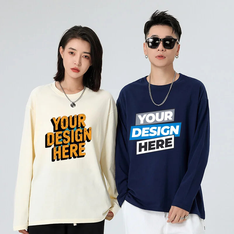 Long sleeve T-shirt Solid Color Top Tees Custom Print Your Design Autumn Plain Cotton Tshirts Plus Size Undershirts For Man