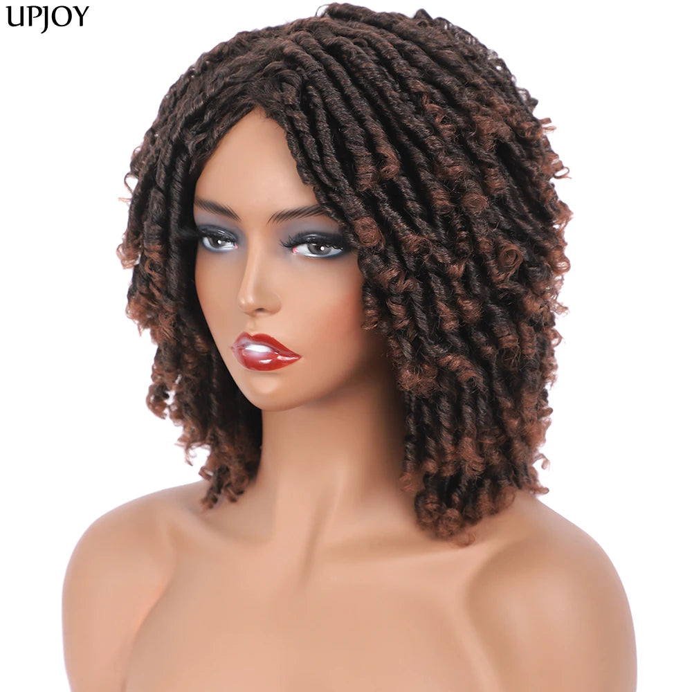 Short Dreadlock Wig Twist Braided Wigs for Black Women and Men Boho Afro Curly Synthetic Wig Faux Locs Braided Crochet Hair Wigs