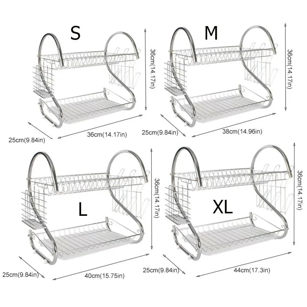 Kitchen Cutlery Organizer 2 Tier S-Shaped Dish Drainer Space-saving Metal Dish Drying Rack Stable Cup Drainer Chopsticks