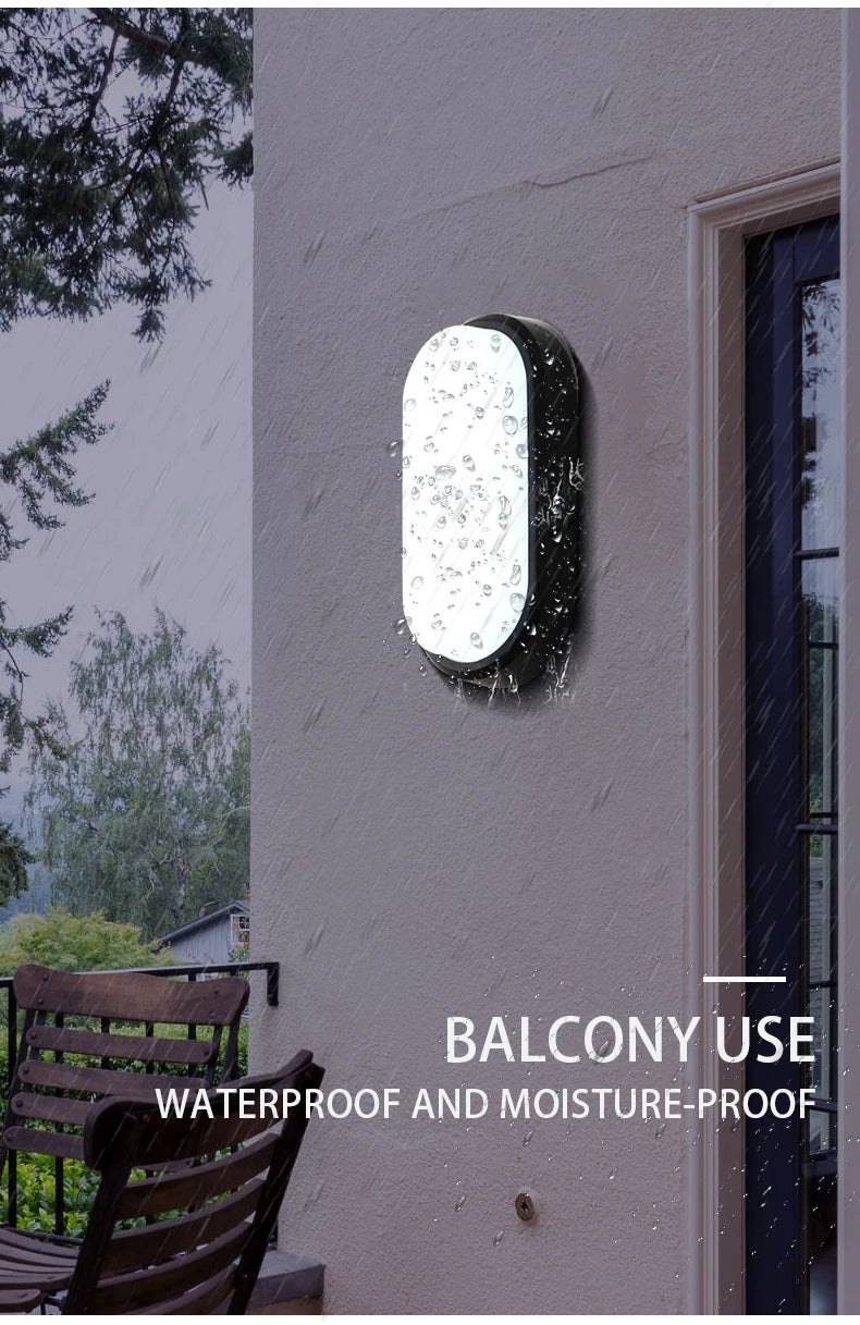Oval Wall Lighting 12W Modern LED Outdoor Surface Mounted Waterproof Bathroom Porch Wall Sconce Aisle