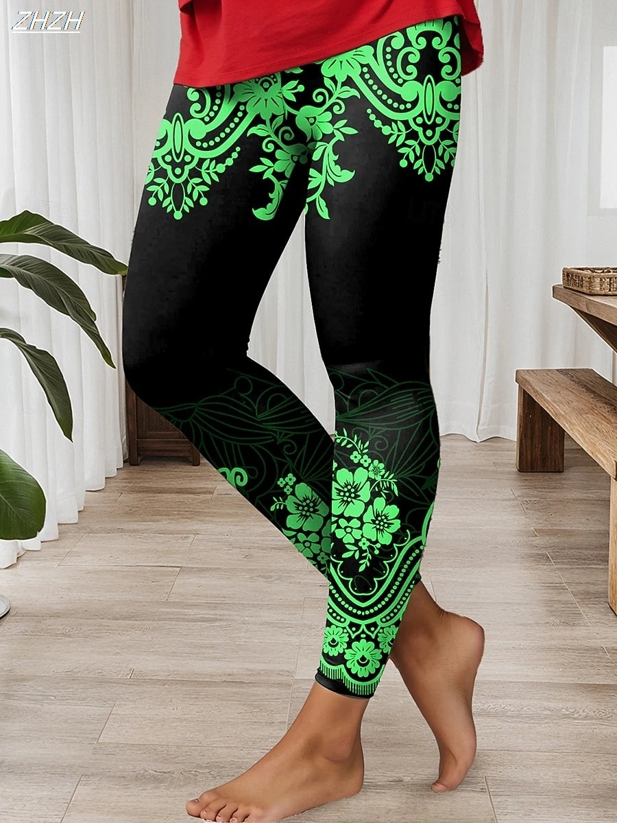 Women's Leggings Ethnic Style Prints Outdoor Trousers Polyester Spandex Stretch Elastic Waist,Control Fall Winter Streetwear