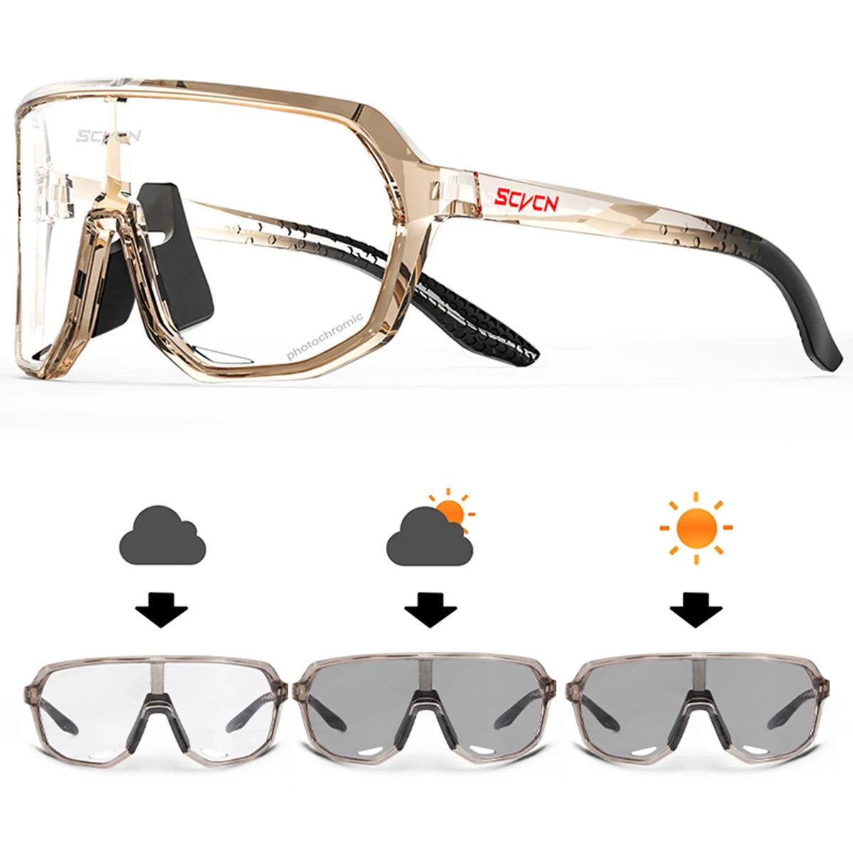 SCVCN New Photochromic Cycling Glasses Motorcycle Bike Riding Outdoor Sport Cycling Sunglasses Men Women Hiking UV400 Goggles