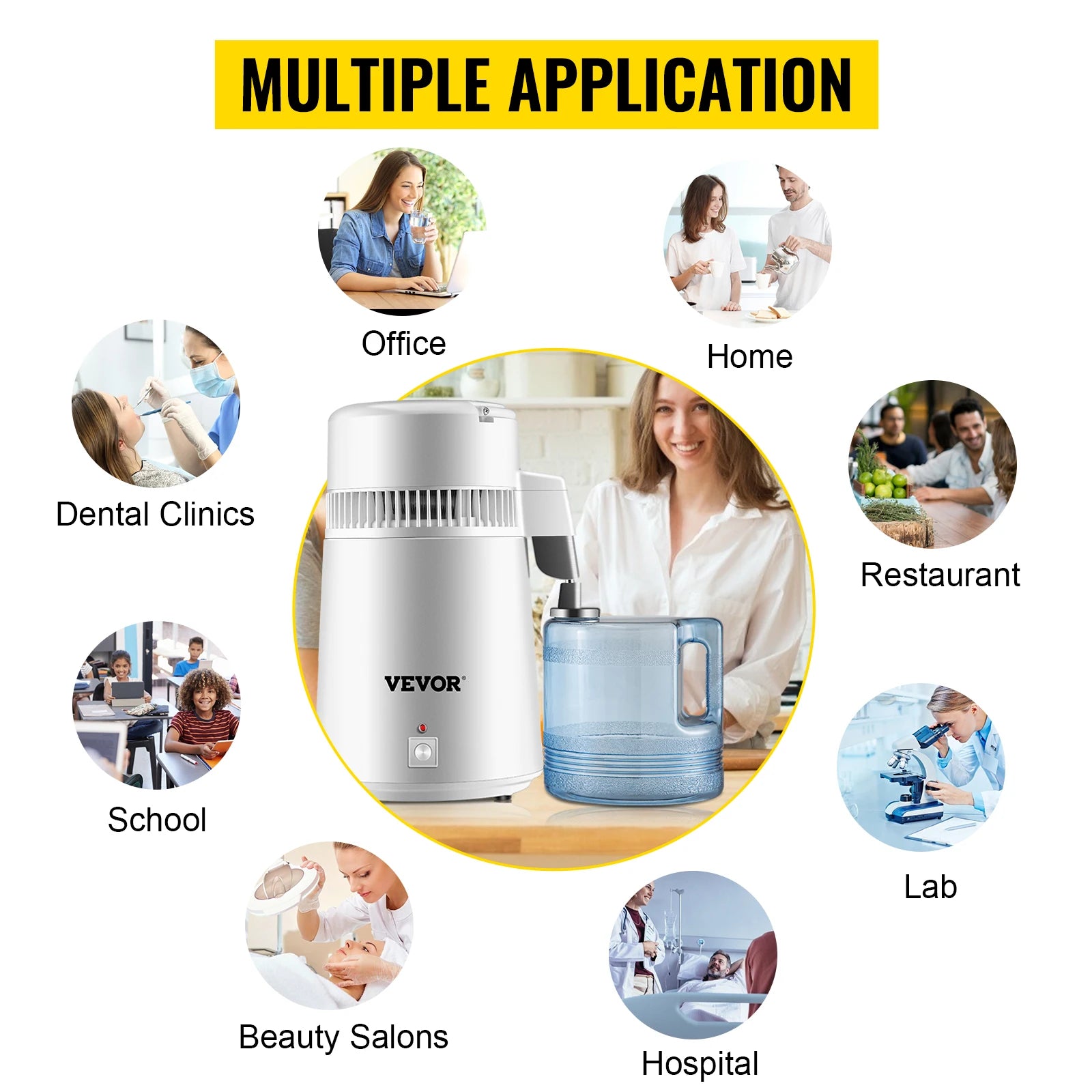 SucceBuy 4L Water Distiller Purifier Filter Dispenser Heating Drinking Bottle Softener 304 Stainless Home Appliance for Office