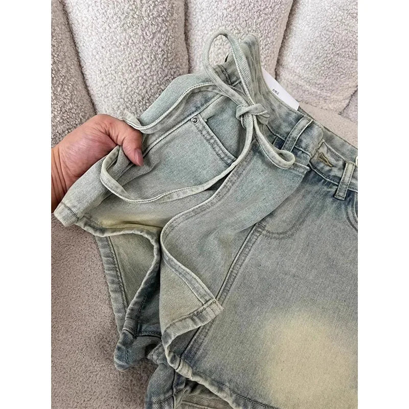 Retro denim skirt women's summer new high-waisted hip-wrapped a-word short skirt pants