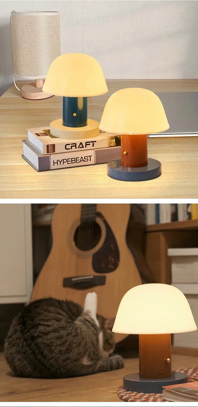 Nordic Danish Retro Small Table Lamp Charging Touch Desk Decoration Warm Atmosphere Mushroom Lamp Bedroom Bedside Lamp LED