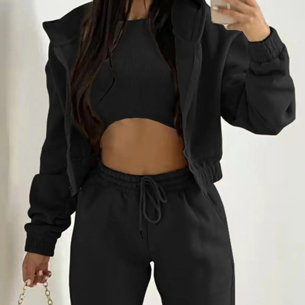 3 Piece Sweatsuits Set for Women Fleece Zip Up Hoodie Sweatshirt Tank Top Jogger Sweatpants Set Fall Casual Tracksuit Outfits