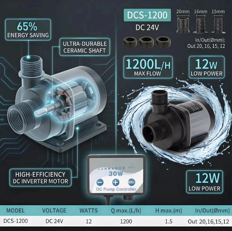 100-240V 12W 1200L/h Variable Frequency Water Pump Energy-saving Water Pump Adjustable Energy Water Pump Submersible Pump