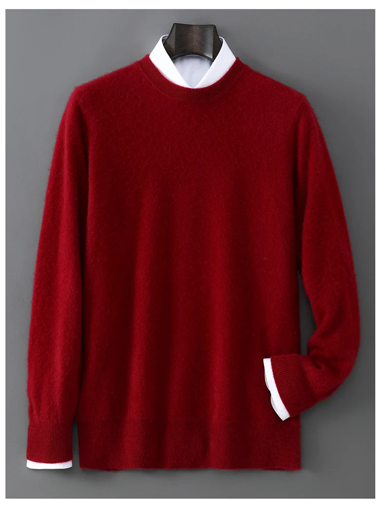 New Autumn And Winter Pure Wool Sweater Men's Round Neck Loose Thick Pullover Sweater Solid Color Cashmere Knitted Base Sweaters