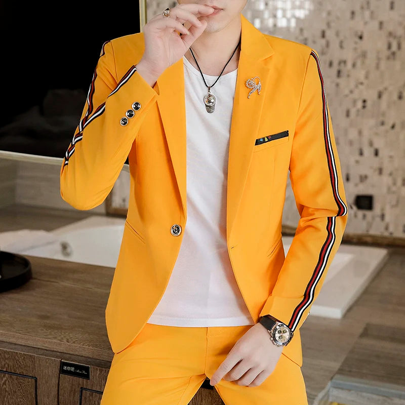 Men's Slim Fit Two-Piece Set Spring Fashion Korean Style Suit And Trousers Ensemble High-Quality Trendy Clothing for 2024