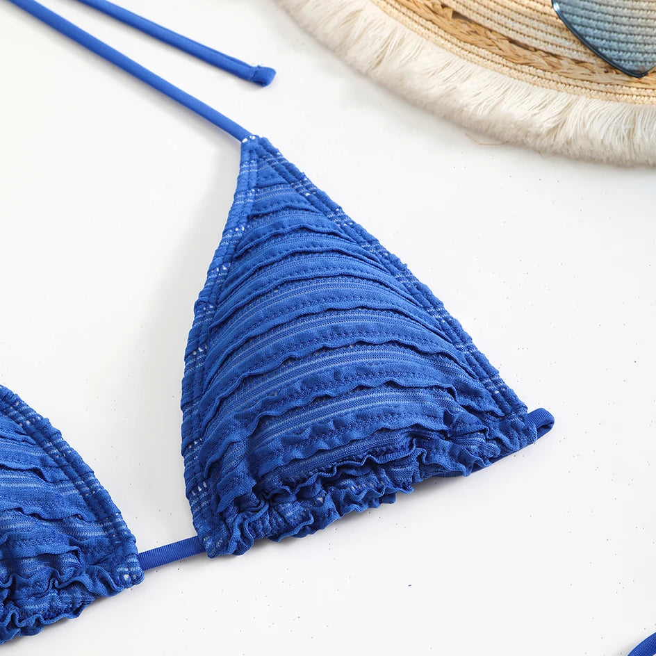Sexy 3 Pieces Bikini Women Swimsuit 2025 Summer Halter Triangle Swimwear Bottom Bikinis Sets Beach Cover Up Female Bathing Suits