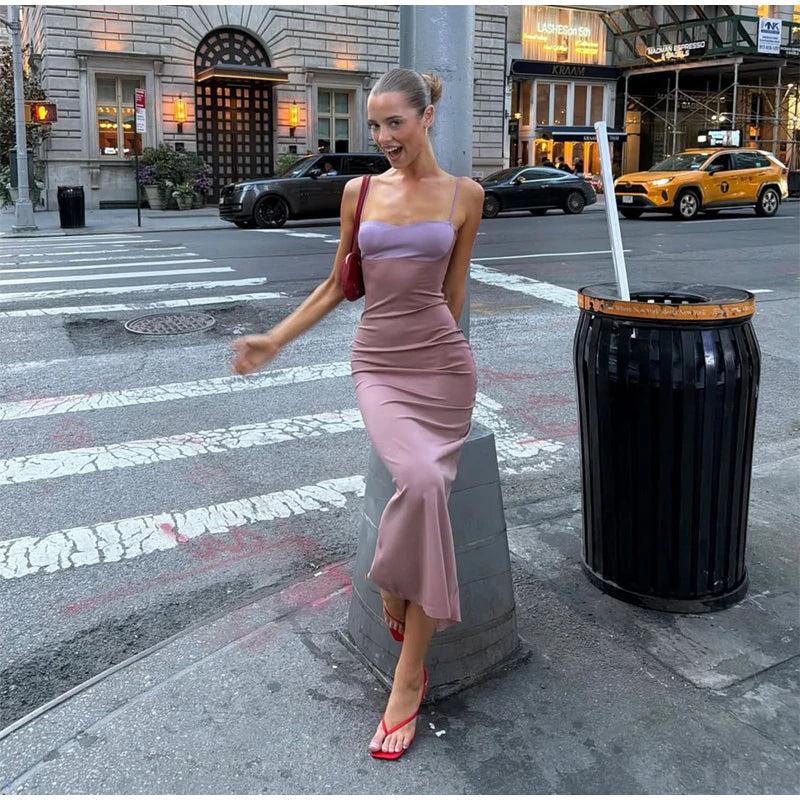  Women Sexy Color Blocking Halter Maxi Dresses Elegant Backless Off shoulder Sleeveless Slim Gowns 2026 New Lady Party Vestidos
