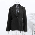 Elegant Shoulder Pad Slim Suit Jackets Women Solid Lapel Long Sleeved Jacket Female 2025 Spring Chic Daily Style Outwears Tops