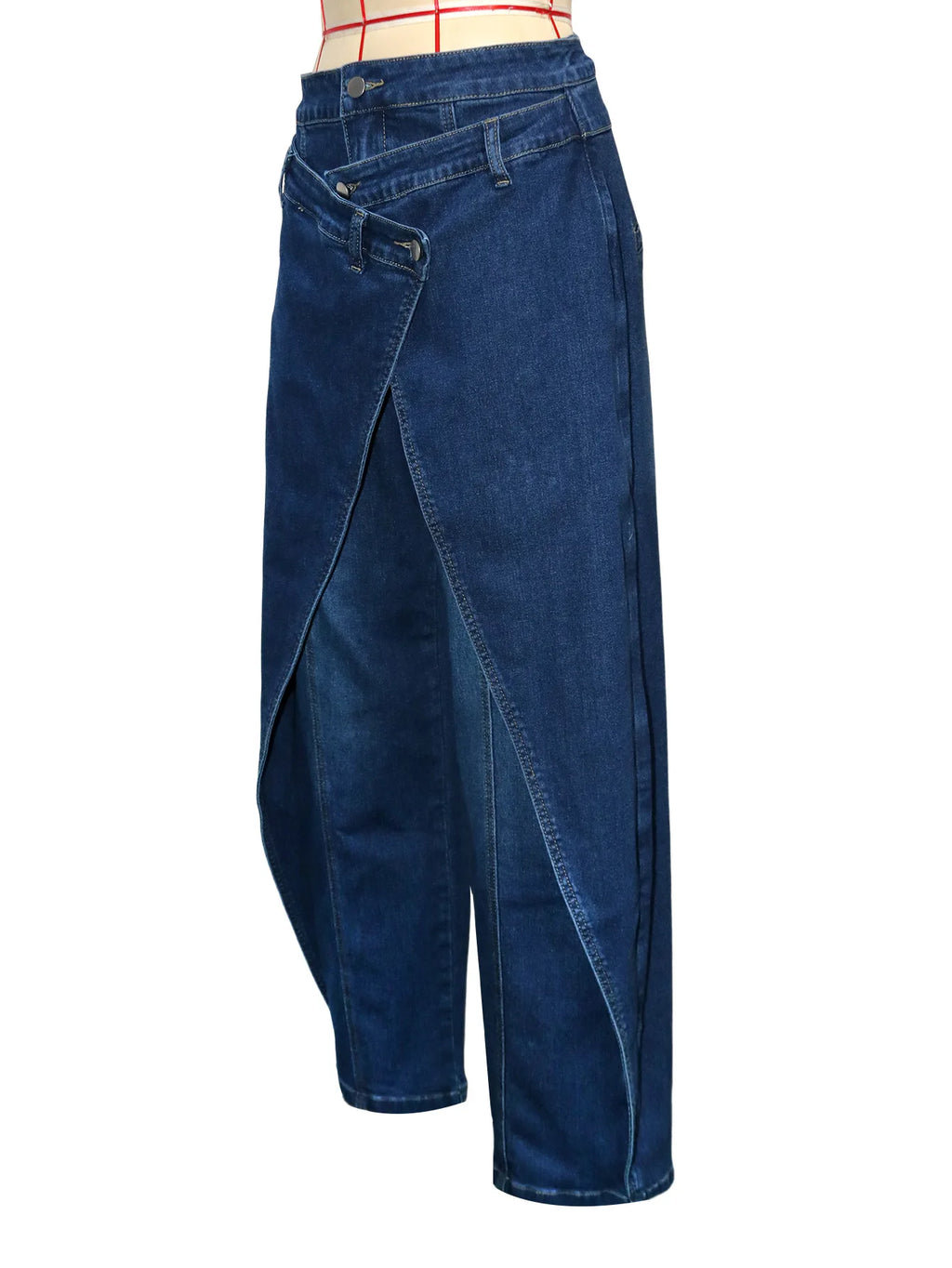 Vintage Washed Denim Wide Leg Pants Women Asymmetrical Wrap Overlap High Waist Y2K Streetwear Casual  Fashion Baggy Jeans