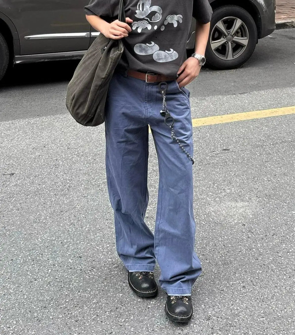 Retro Washed Straight Leg Blue Jeans Men Women Casual Long Pants Spring Summer New Style Vintage Fading Denim Skinnies