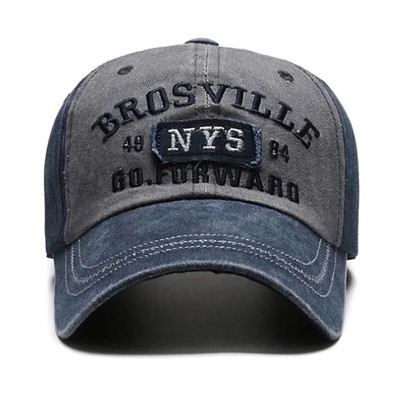 Four Seasons Men's Retro Letter Baseball Cap Casual Wash Embroidered Cap Curved Brim Bowler Hip Hop Streetwear Sun Hat