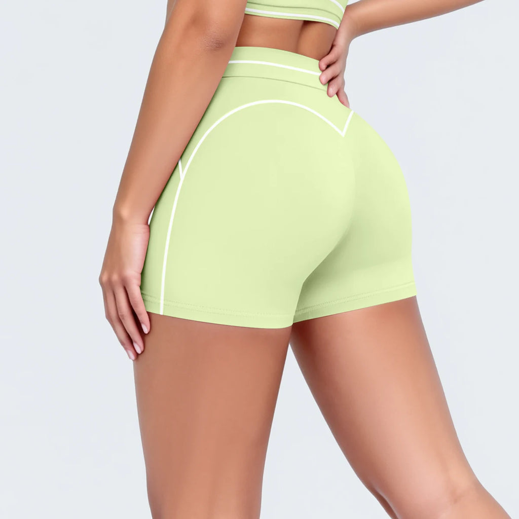 High Waist Stripe Fitness Yoga Shorts for Woman's Quick-Dry Breathable Hip-lifting Summer Gym Running Color Blocking Yoga Shorts