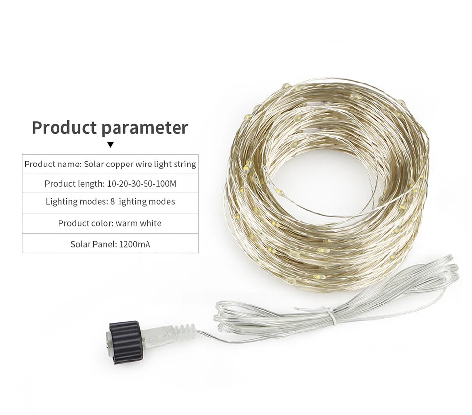 Built-in Large Capacity Battery Solar Outdoor Led String Lights Waterproof Durable Garden Lamp for Camping Wedding Birthday Part