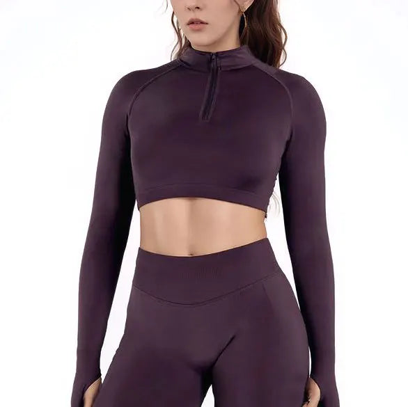 NCLAGEN Crop Zippy Fitness Top Long Women Sleeve GYM Clothes Seamless Running Workout Quick Dry Pilates Sports Yoga Shirt