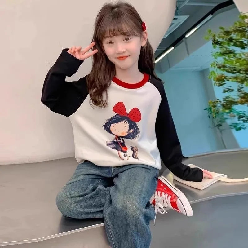 Cotton Kids T-shirt T-shirts Girl Long Sleeve Girls 2025 Children's Clothing Clothes From 11 12 Years Old 8 Spring Autumn Korean