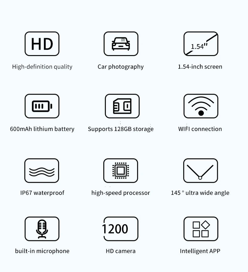 Mini HD Action Camera with 1.54 Inch Screen Long Battery Life Portable for Cycling Outdoor Recording Includes 128GB Memory Card