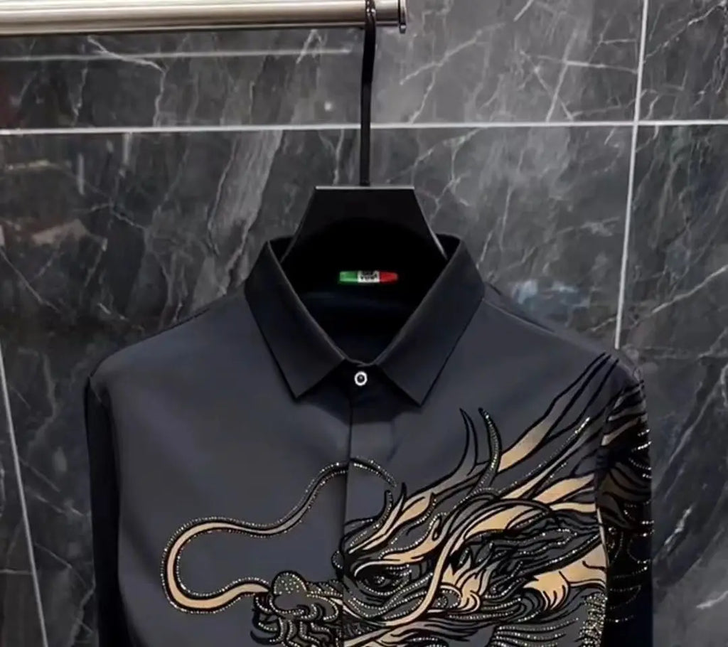 2025 Spring, Autumn and Winter New Men's High-end Printed Shirt Light Luxury Fashion Casual Trendy