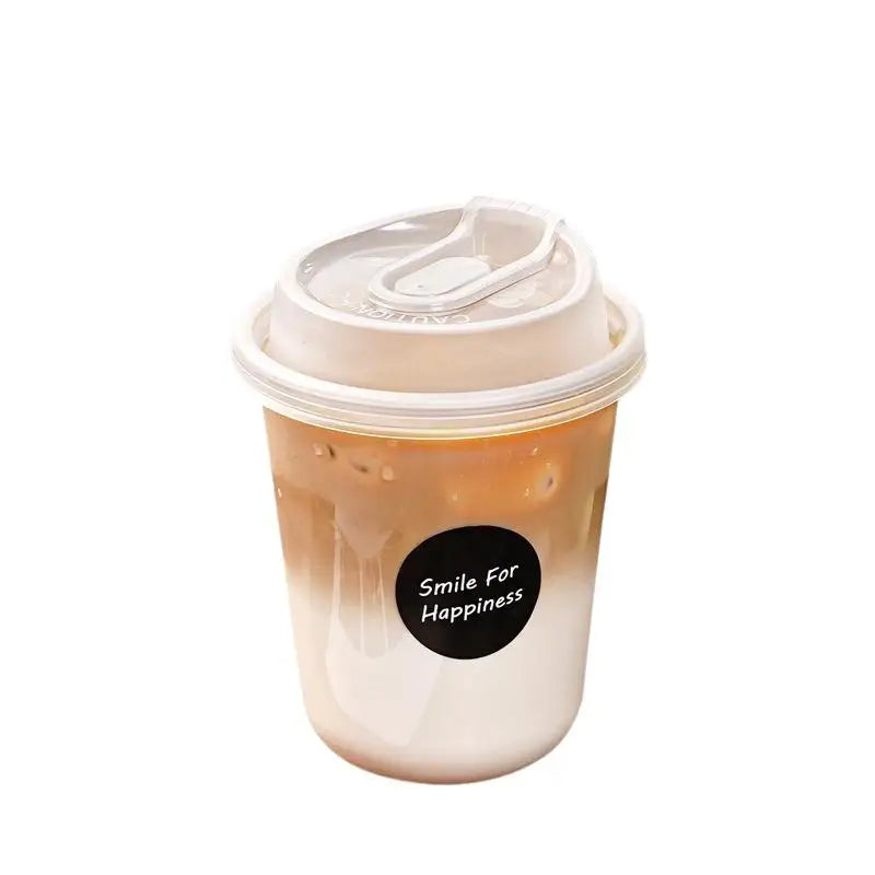 10pcs Transparent Coffee Cups With Lids U-shaped Disposable Cups For Hot Drink Milk Tea Takeaway Beverage Cups B.H