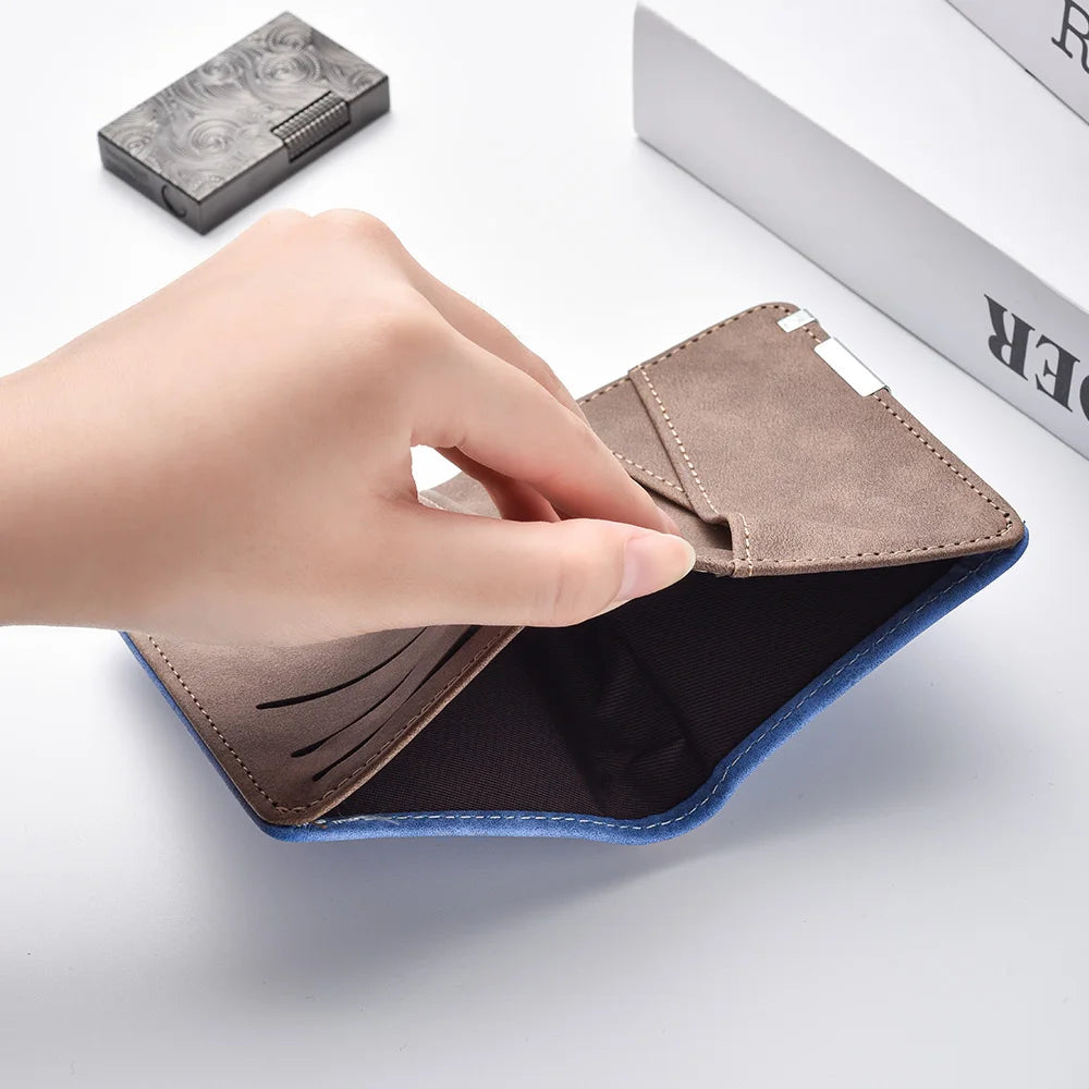 Men's Short Wallet, Featuring Multiple Card Slots, Card Holder, Double-fold Wallet, and a Fashionable Casual Men's Wallet.