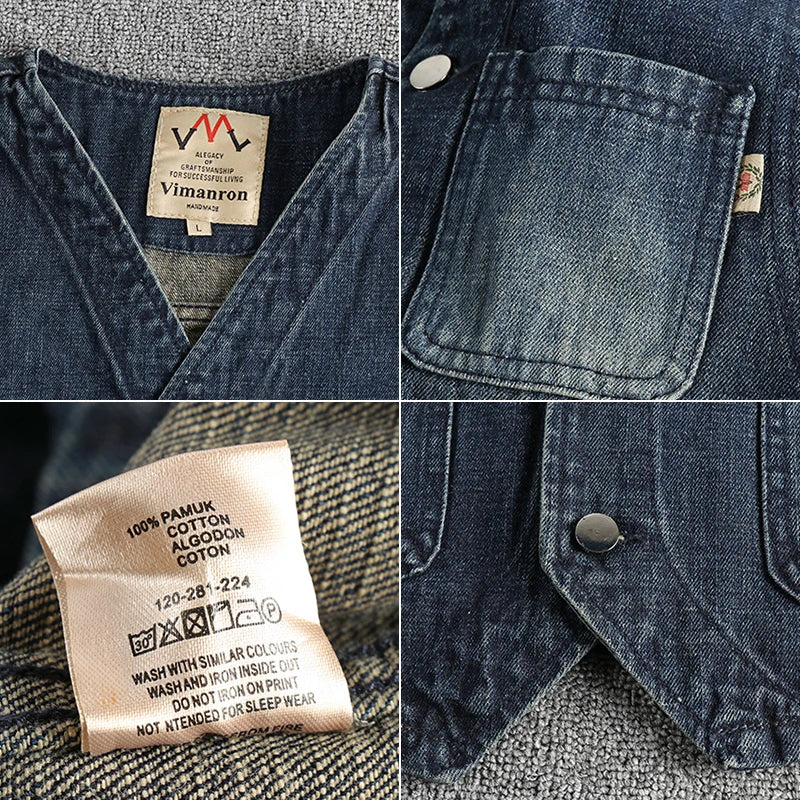 Vintage blue water wash to make old trend men's denim vest autumn and winter casual cotton sleeveless vest coat