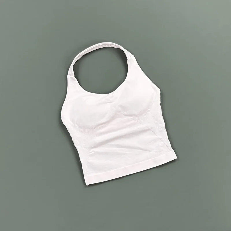 HISTELLO Impact Halter Top Women Gym Clothing Backless Seamless Sports Yoga Vest Running Fitness Workout Sleeveless Tank Top