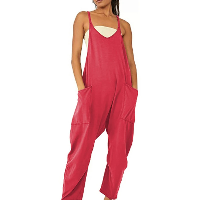 Women Casual Spaghetti Strap Sleeveless Jumpsuit Vintage Harajuku Wide Leg Loose Pants Summer Solid Oversize Overalls Rompers