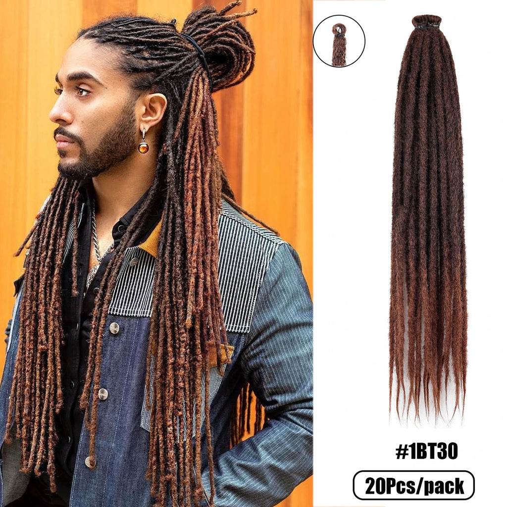 20Strands 24 Inch Synthetic Dreadlock Extensions Ombre Black 0.6cm Width Single Ended Hippie Reggae Style Crochet Hair for Men
