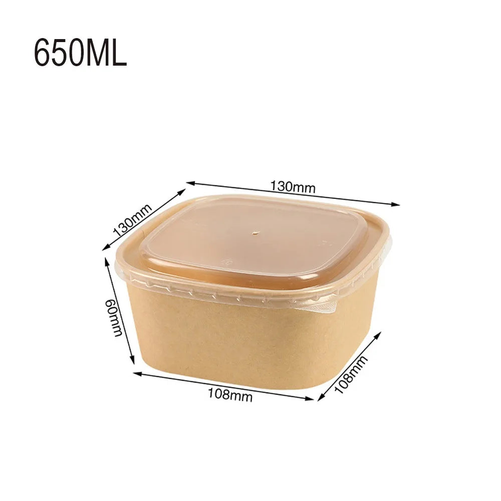 10pcs/set Disposable Lunch Box Kraft Paper Square Lunch Box Fast Food Packing Boxes Paper Bowls With Lid Household Bento Boxes